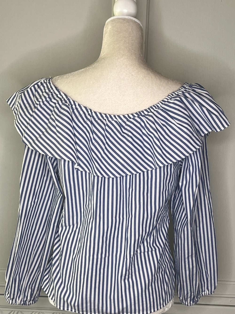 Sanctuary Blue and White Striped Ruffle Wrap Blouse - Picture 2 of 2